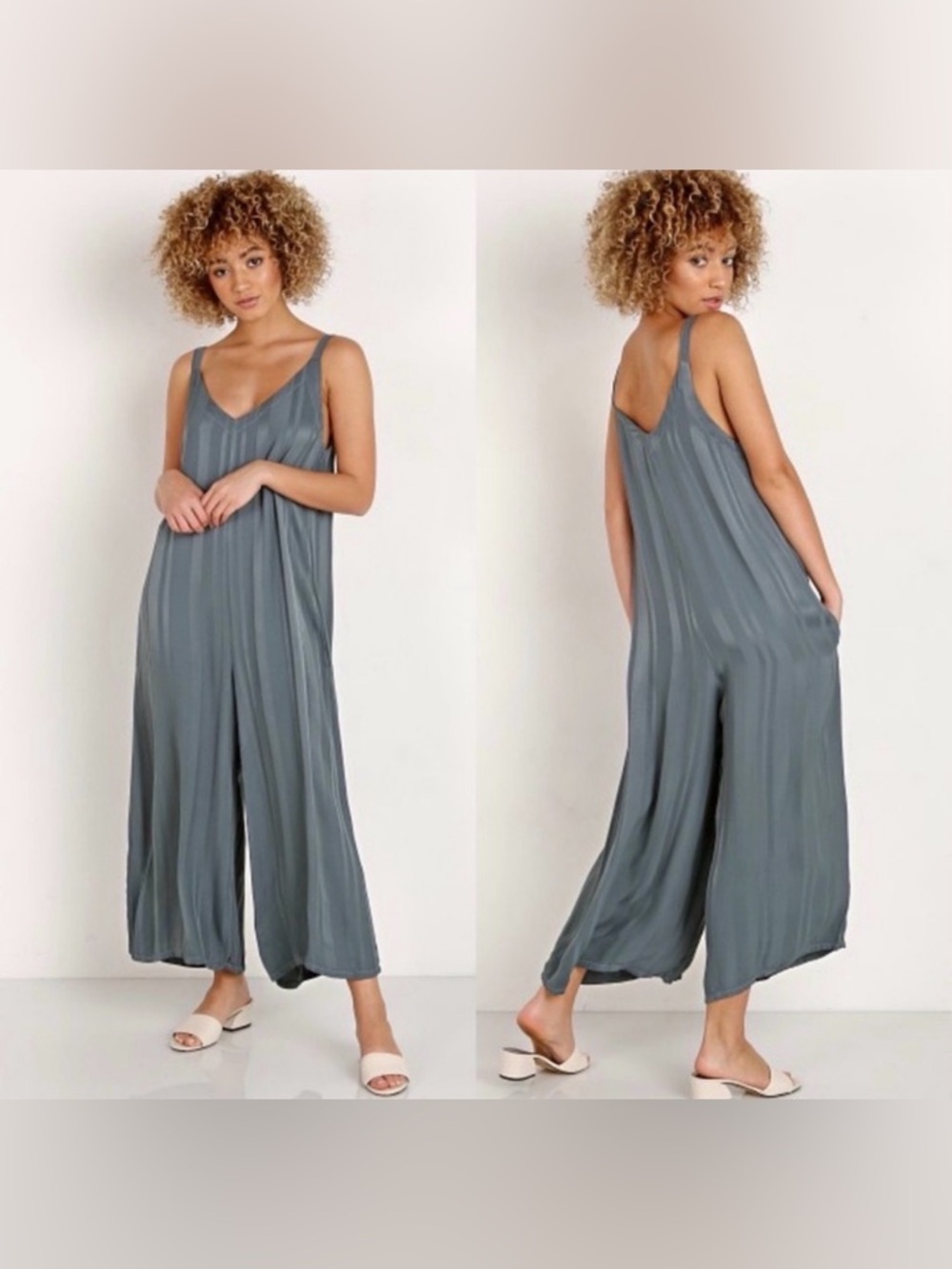 LACAUSA Siena Wide Leg Jumpsuit in Sage - Size Small comfy satin loungewear